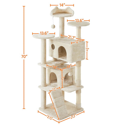 70 in Double Condo Cat Tree with Scratching Posts, Cream