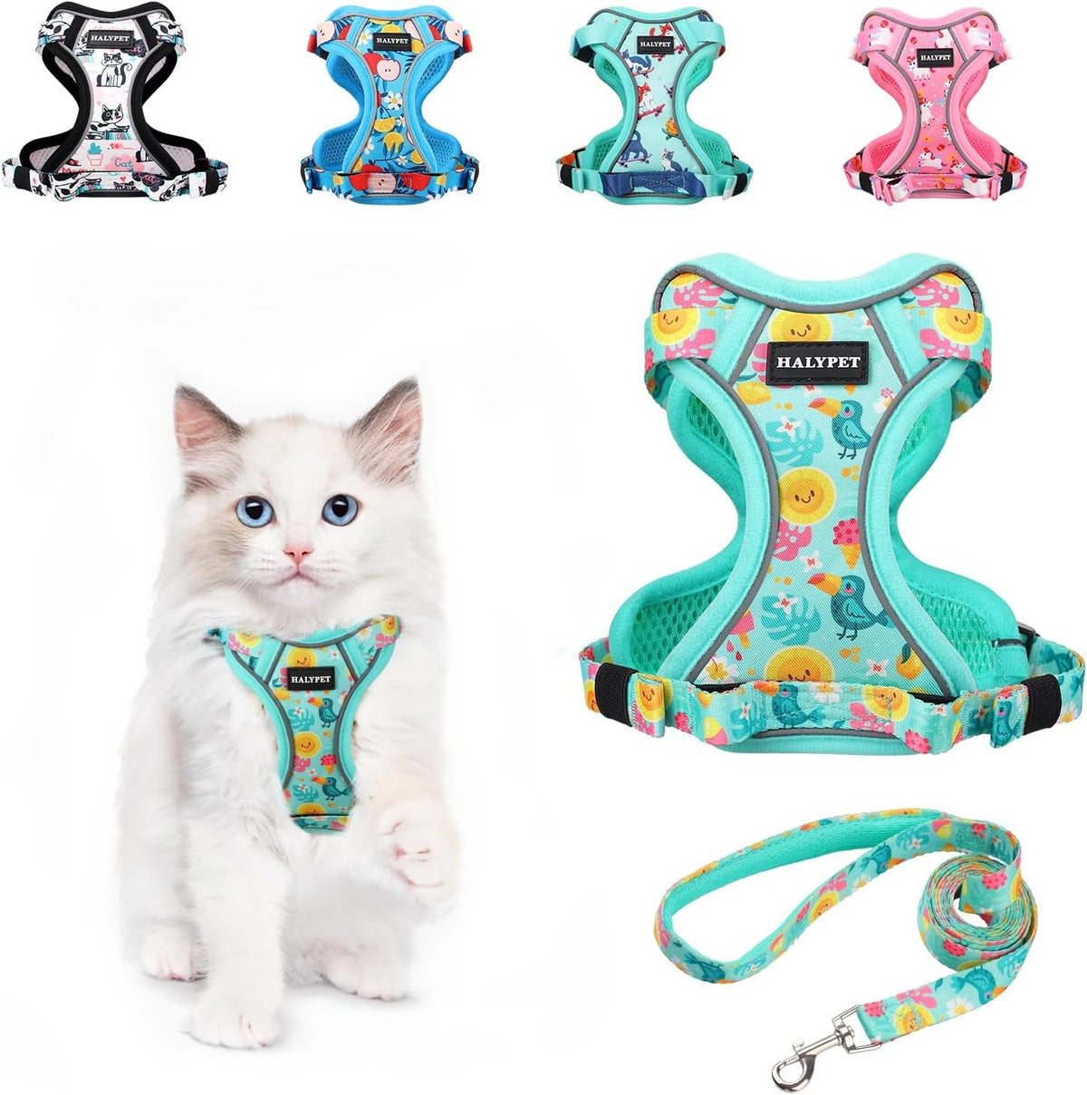 Adjustable Cat Harness and Leash Set with Reflective Trim