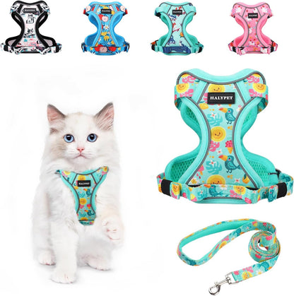 Adjustable Cat Harness and Leash Set with Reflective Trim