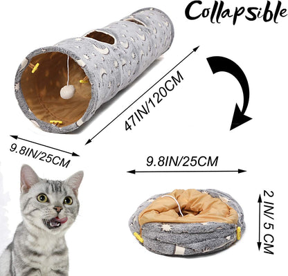 Collapsible Cat Tunnel Tube with Plush Balls, 47 in