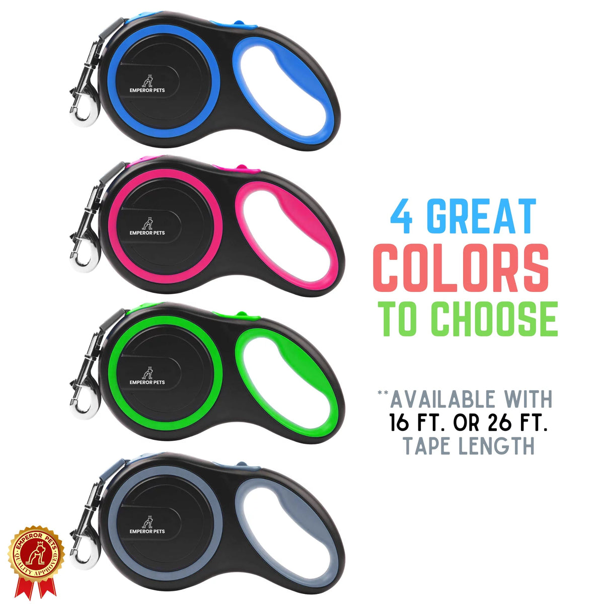 16 ft Heavy-Duty Retractable Dog Leash, up to 110 lb