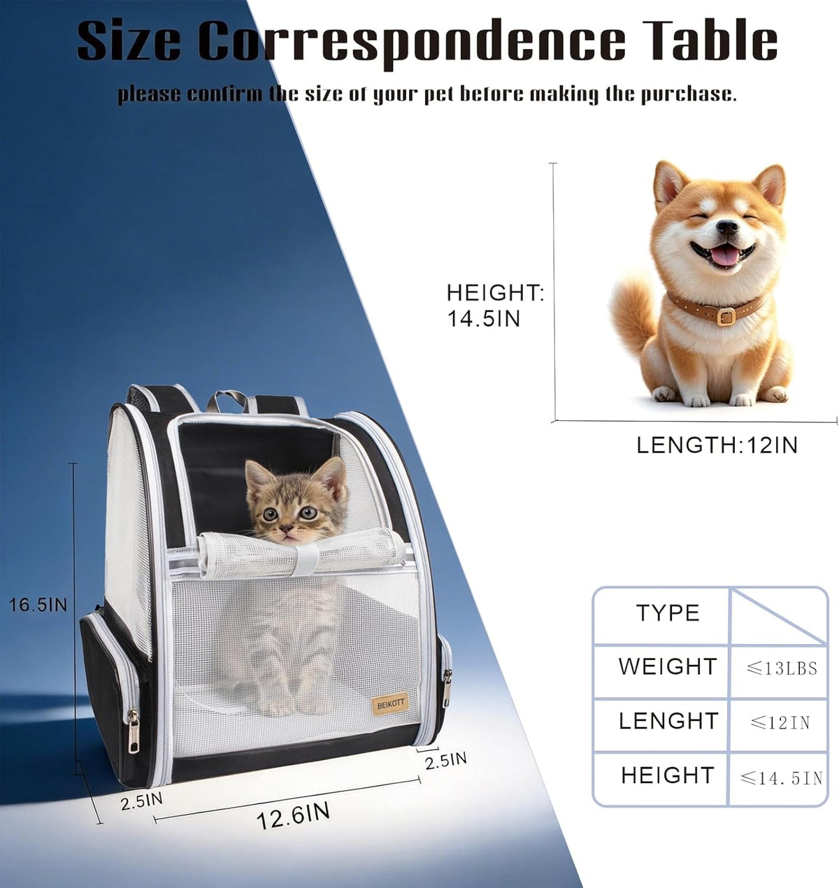 Ventilated Cat Carrier Backpack for Cats and Small Dogs