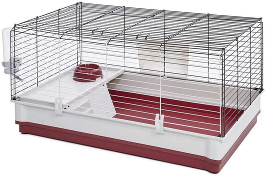 Wabbitat Deluxe Rabbit Home Cage, 39.5 x 23.75 x 19.75 in, Maroon/White
