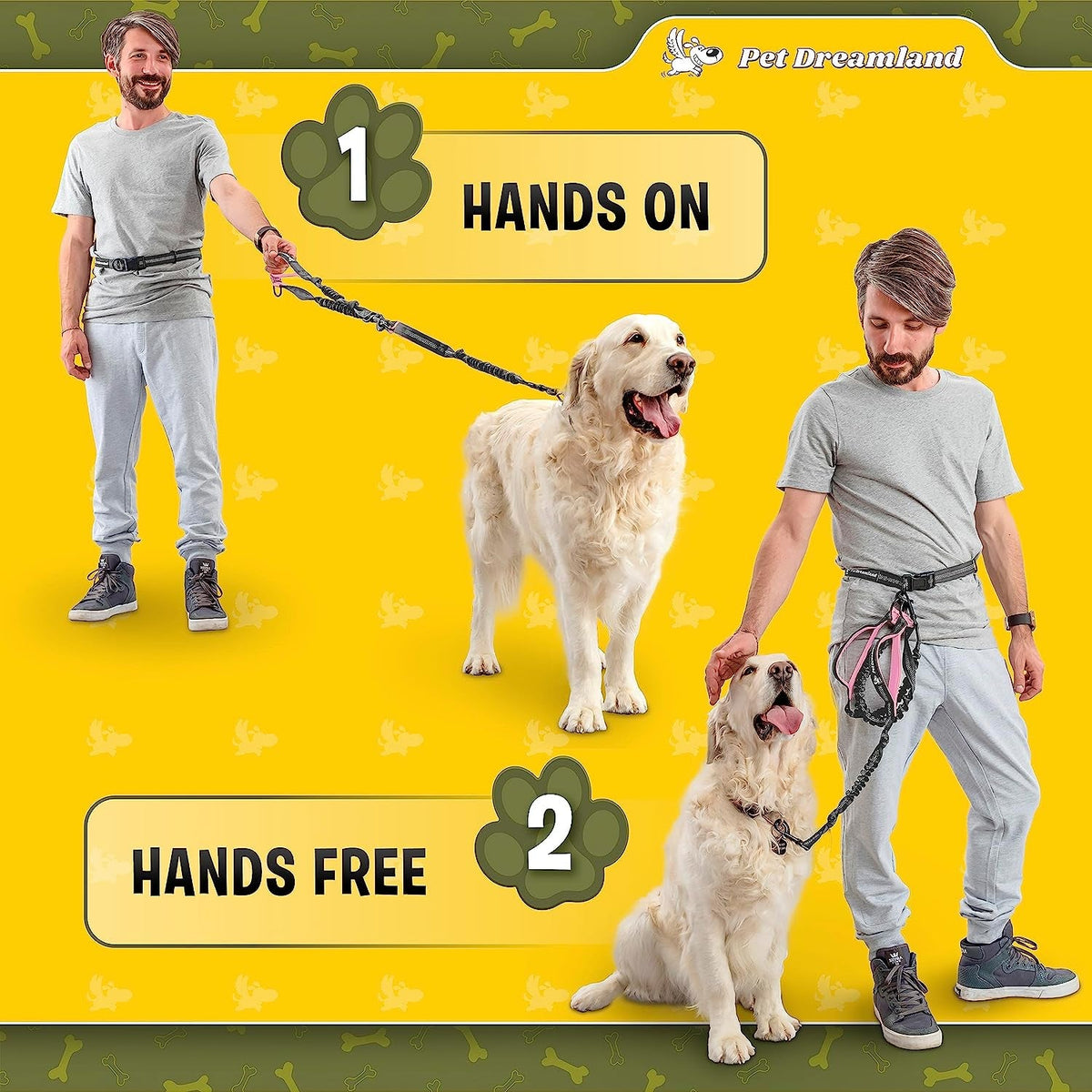 Hands-Free Dog Leash for Large Dogs, Adjustable Waist Belt