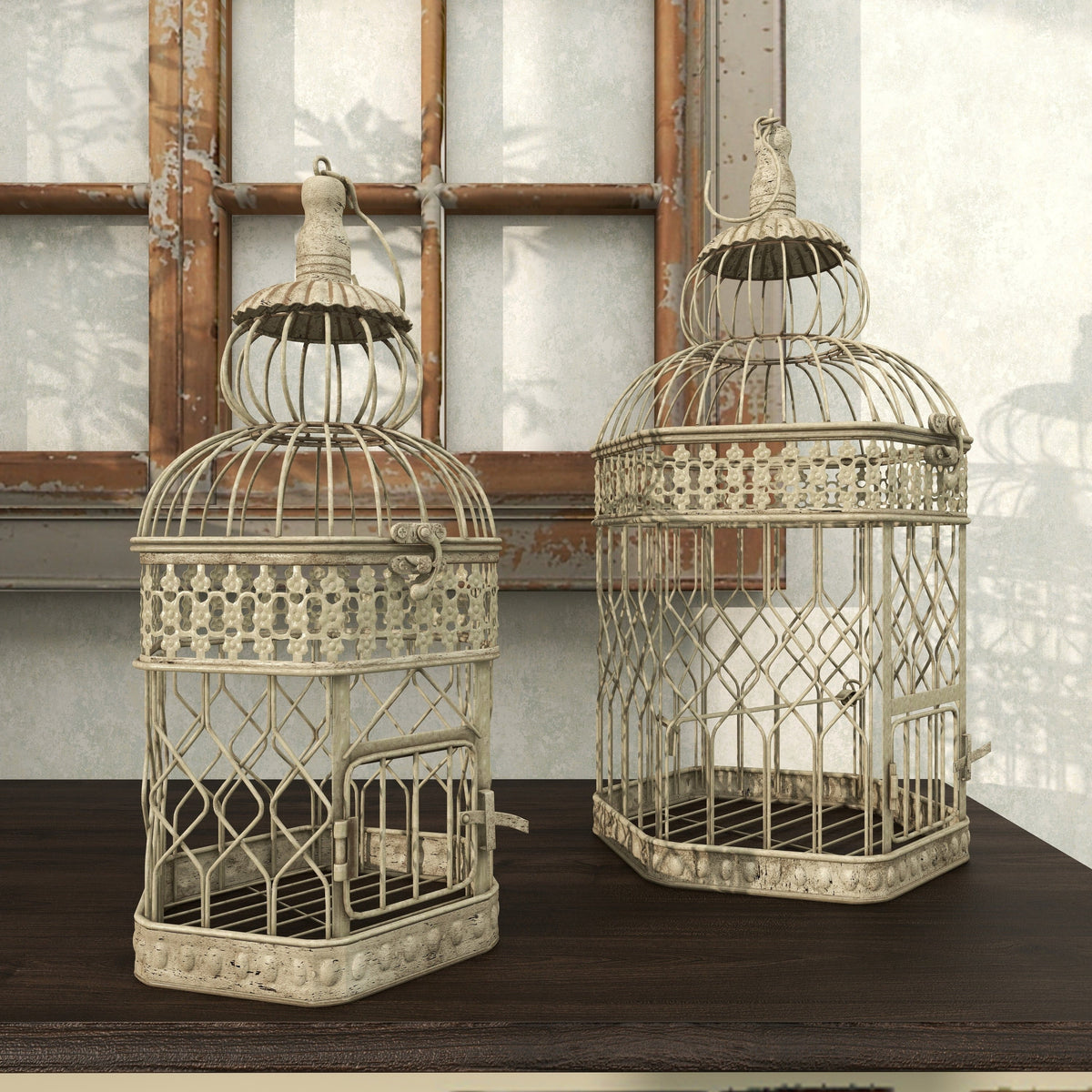 Vintage Metal Birdcage, Cream, Set of 2
