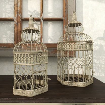 Vintage Metal Birdcage, Cream, Set of 2