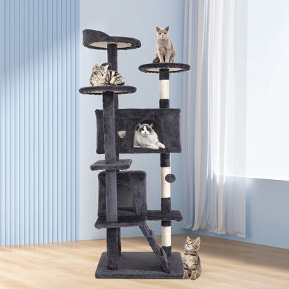 54 in Double Condo Cat Tree with Perch, Ash Gray