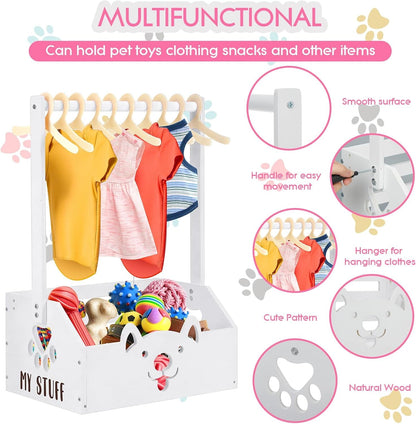 Wooden Dog Closet Organizer with Toy Bin, Pink and White