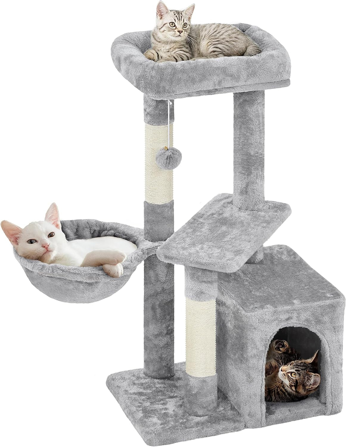 Plush Cat Tower with Condo, Basket and 3 Scratching Posts