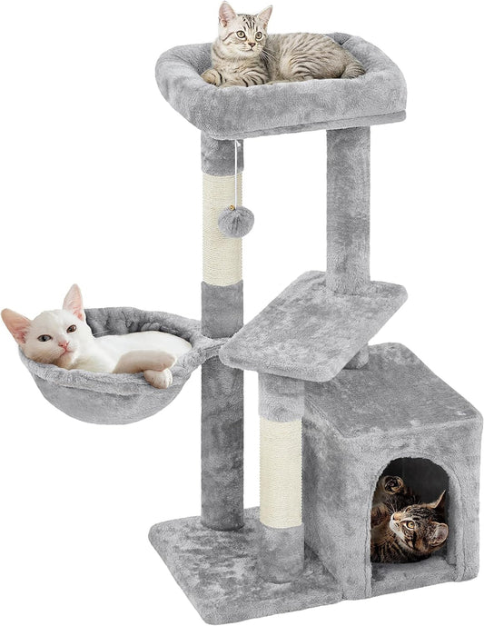 Plush Cat Tower with Condo, Basket and 3 Scratching Posts