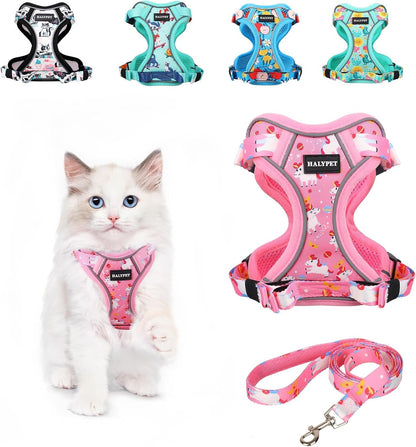 Adjustable Cat Harness and Leash Set with Reflective Trim