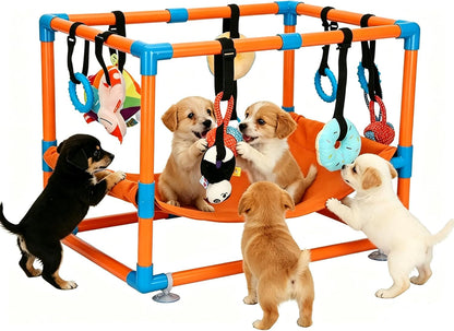 Indoor Puppy Play Gym with Hammock and 8 Toys