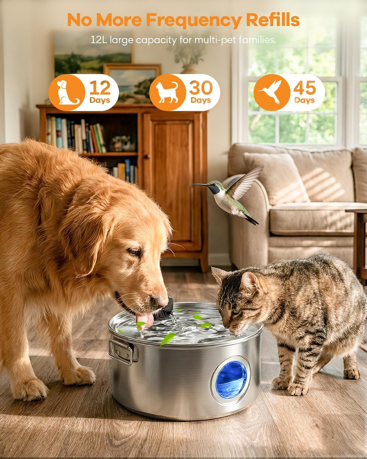 Wireless Stainless Steel Dog Fountain, 3.4 Gallon