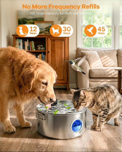 Wireless Stainless Steel Dog Fountain, 3.4 Gallon