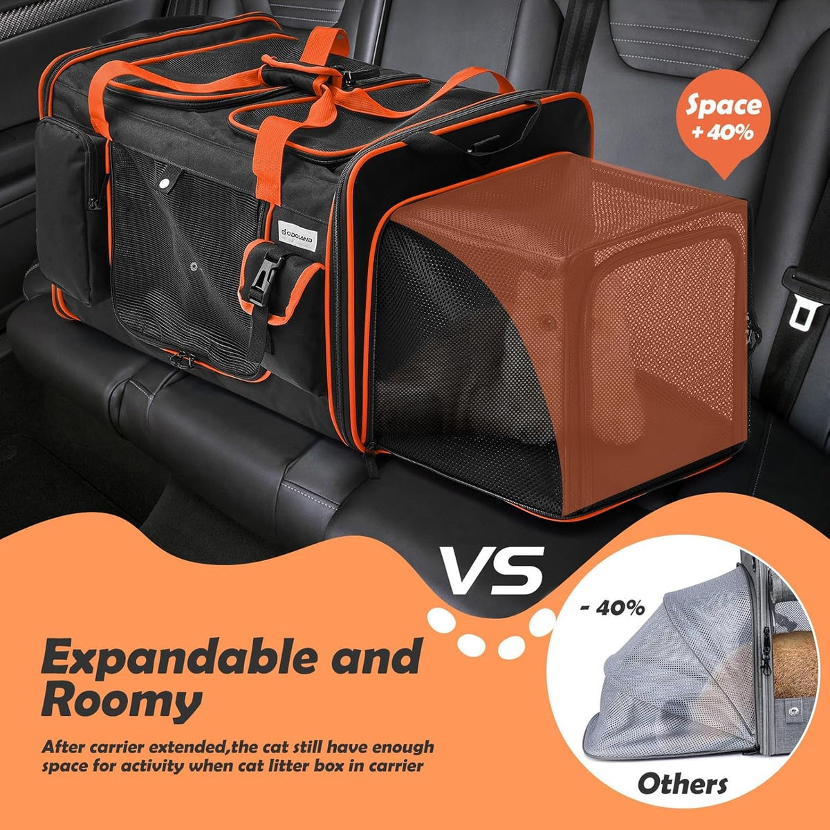 Expandable Extra Large Cat Carrier with Litter Box, 2 Cats