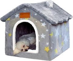Foldable Memory Foam Dog House Bed, Washable Cover