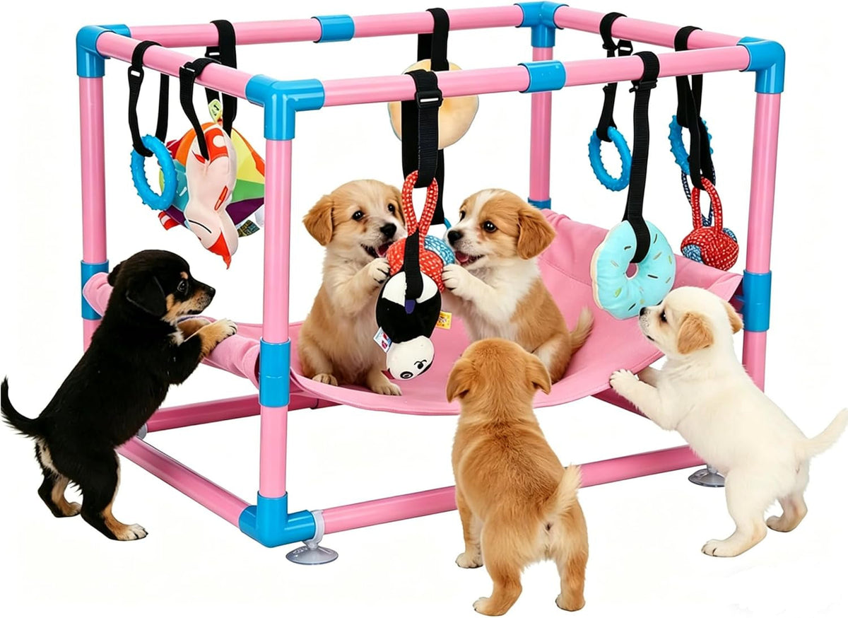 Indoor Puppy Play Gym with Hammock and 8 Toys