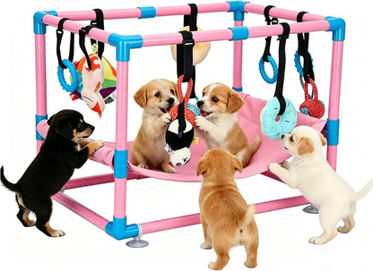 Indoor Puppy Play Gym with Hammock and 8 Toys