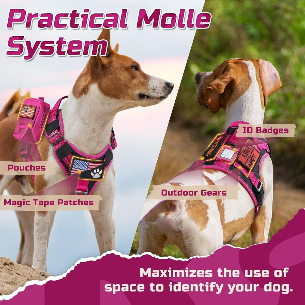 MOLLE Tactical No-Pull Dog Harness, Medium to Large