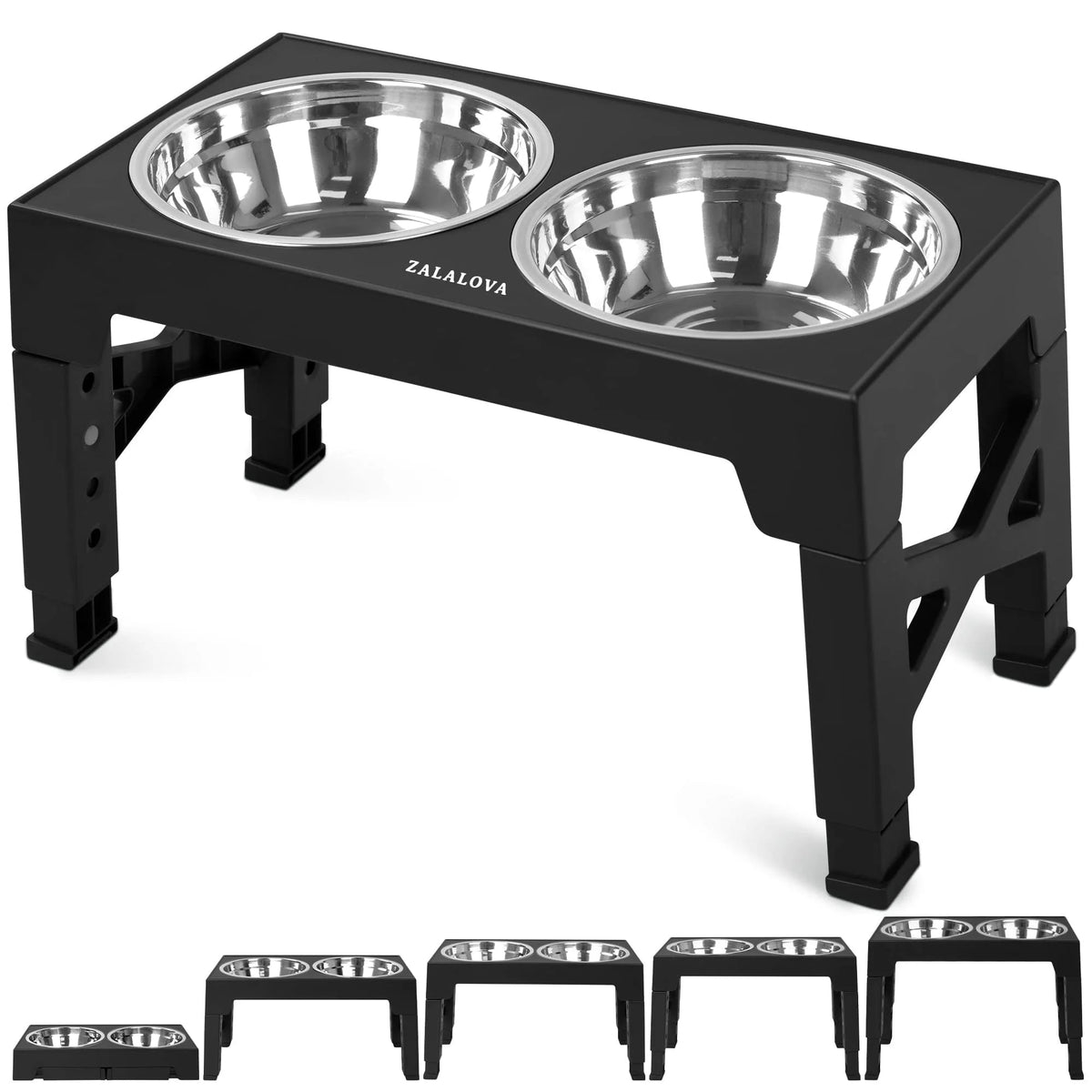 Adjustable Elevated Dog Bowl Stand with Steel Dishes