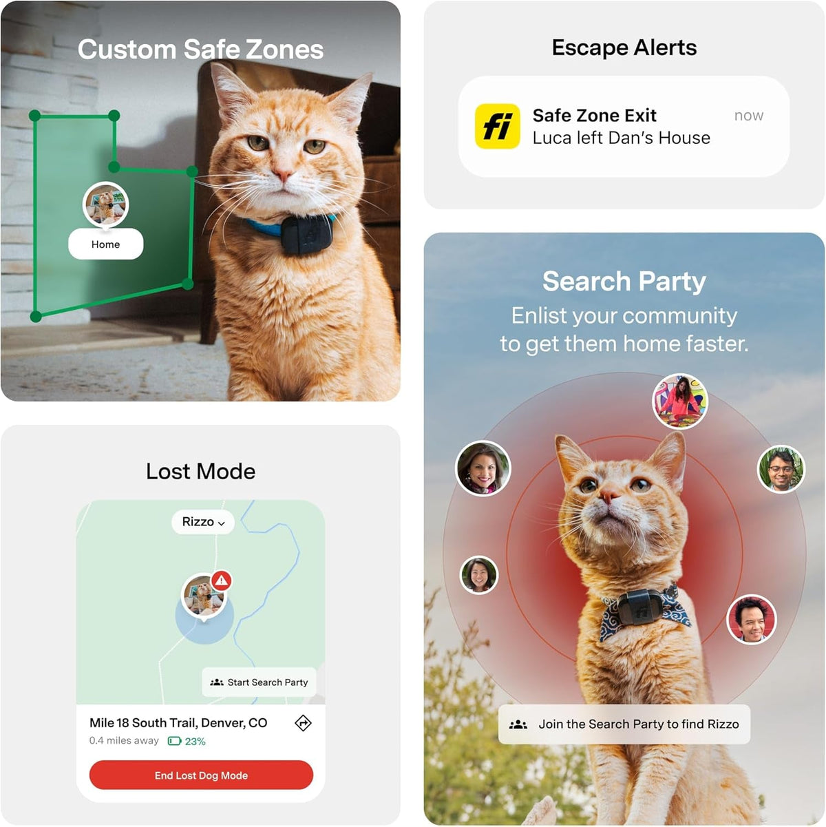 Fi app safe zones, escape alerts and lost mode