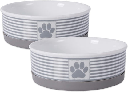 Ceramic Pet Bowl Set, Medium, 2 Piece, Gray
