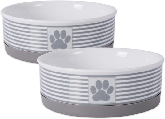 Ceramic Pet Bowl Set, Medium, 2 Piece, Gray