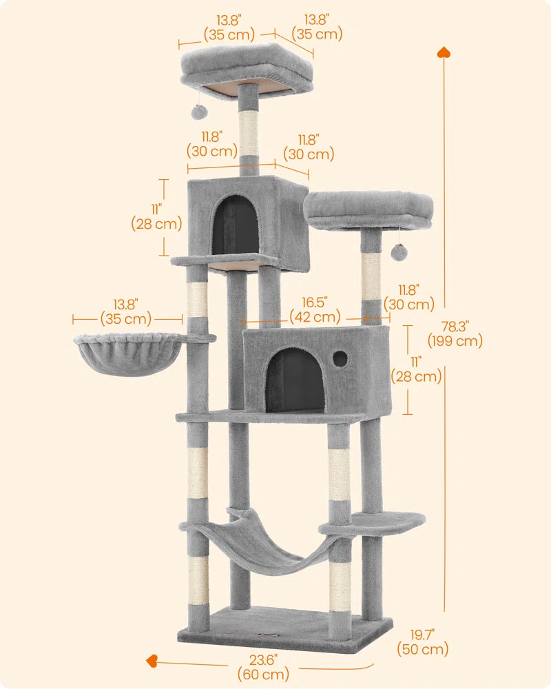 78 in Multi-Level Cat Tree with Condos and Scratching Posts
