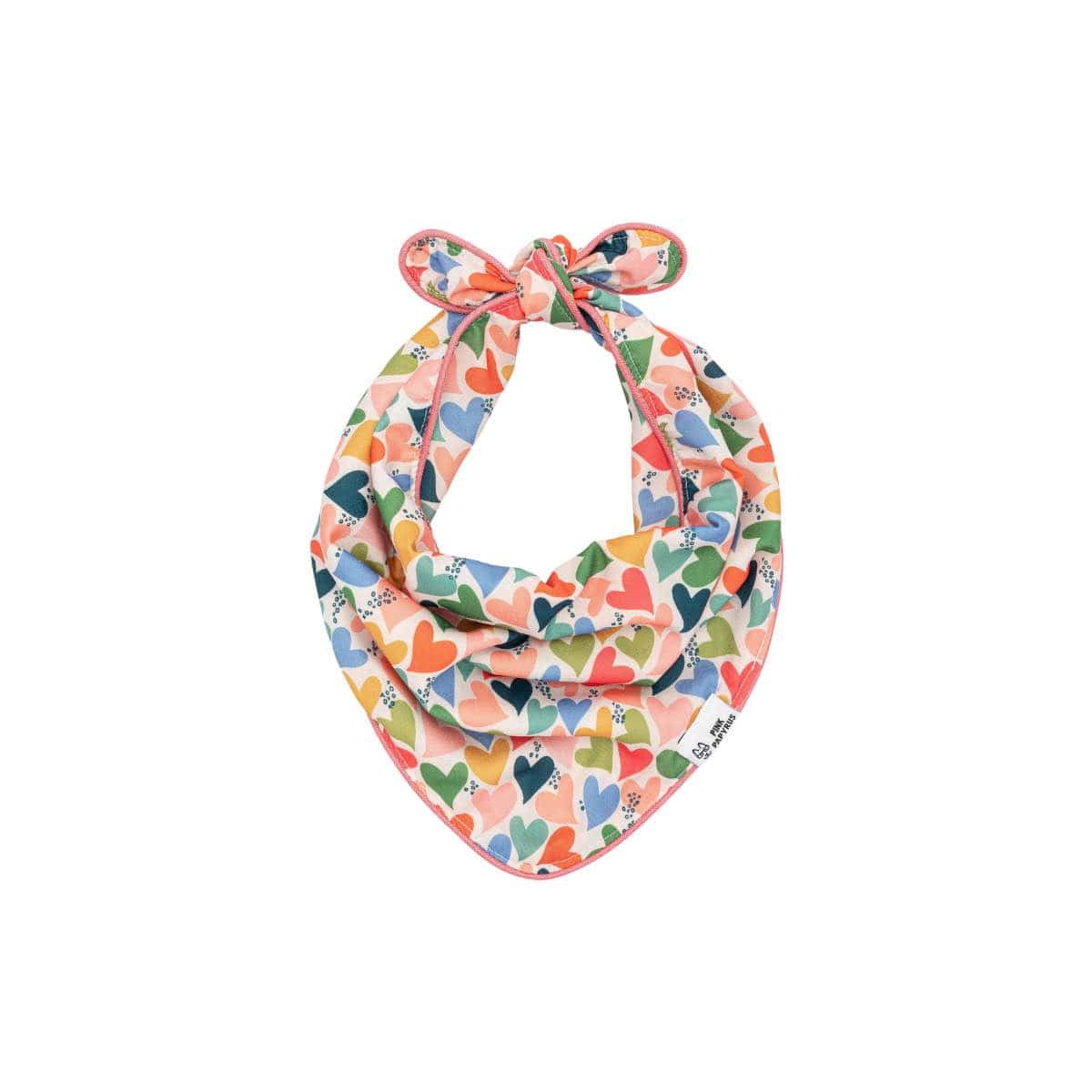 Amelia – Heart Print Dog Bandana, Reversible & No-Fold