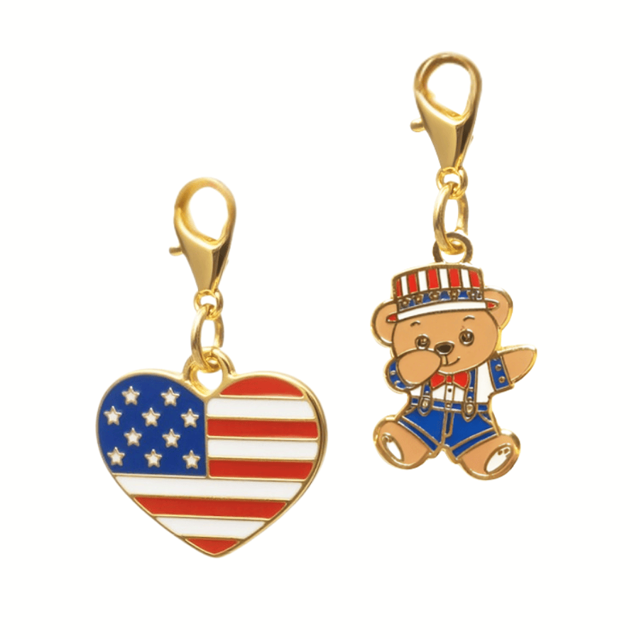 American Heart & Dabbing American Bear Dog Collar Charm Set