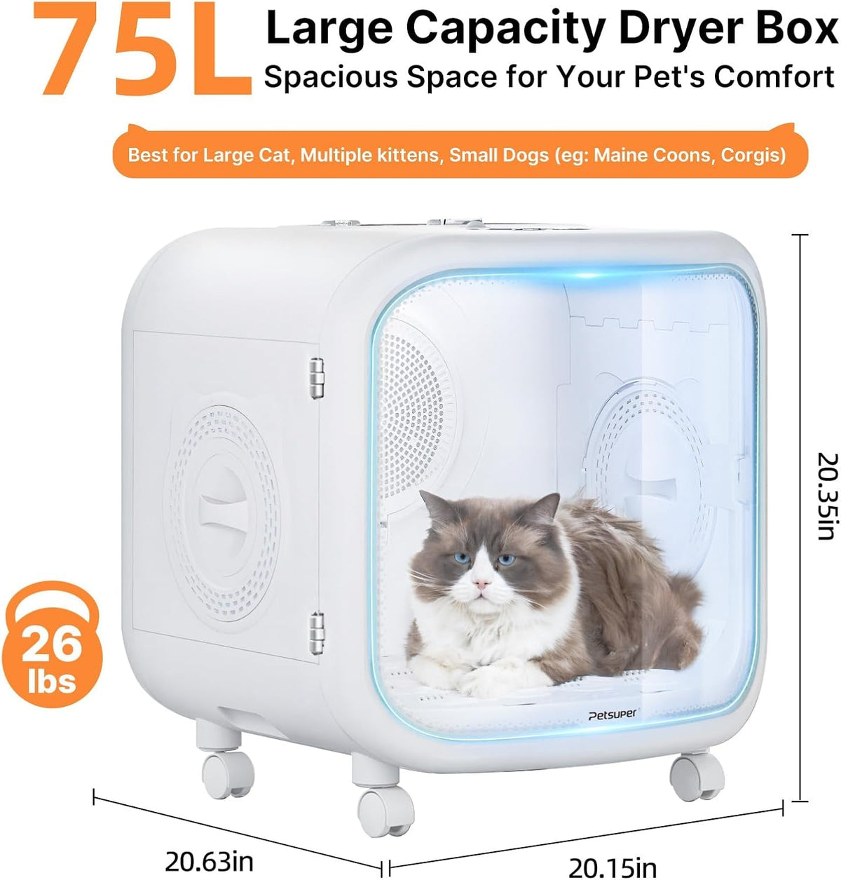 75 L Pet Dryer Box for Cats & Small Dogs, App Control