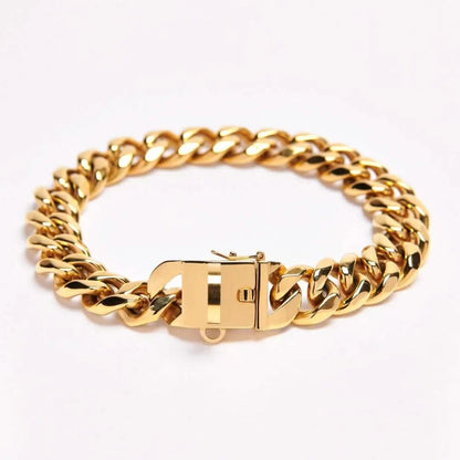 Gold Cuban link stainless steel chain dog collar