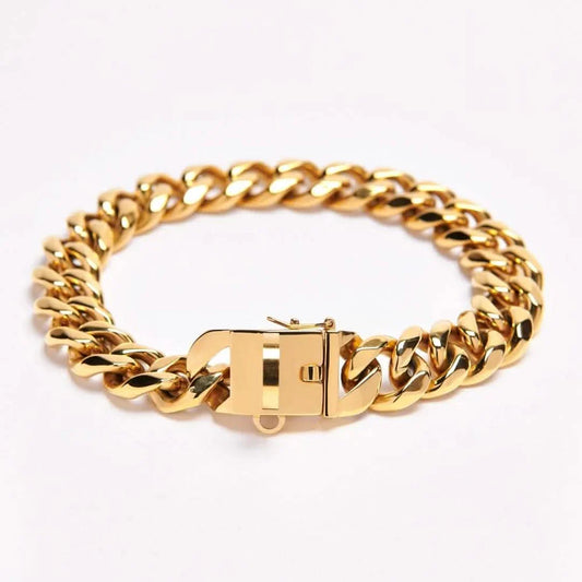 Gold Cuban link stainless steel chain dog collar