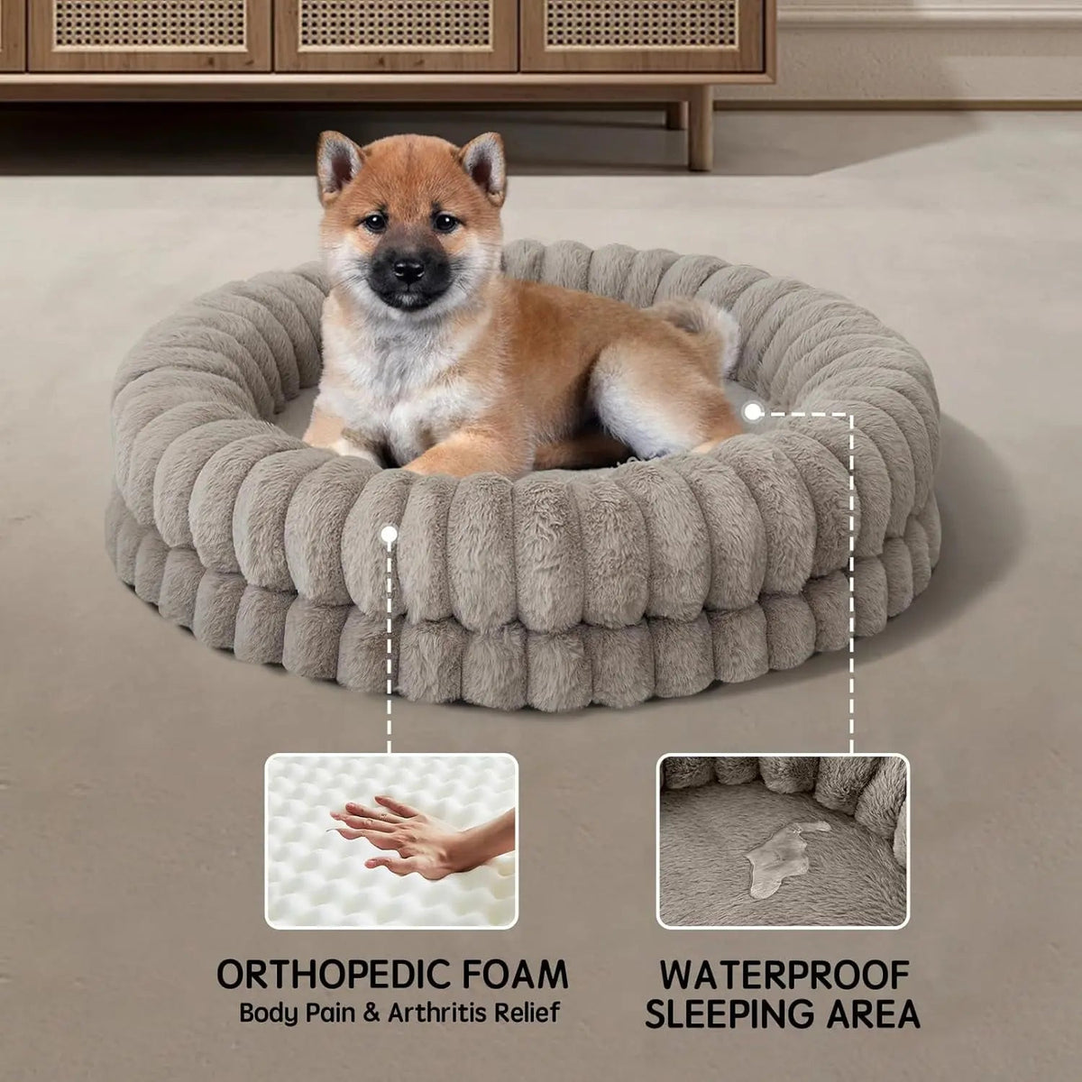 BALANCE Luxury Donut Dog Bed | Orthopedic Calming Round Bed (Washable)