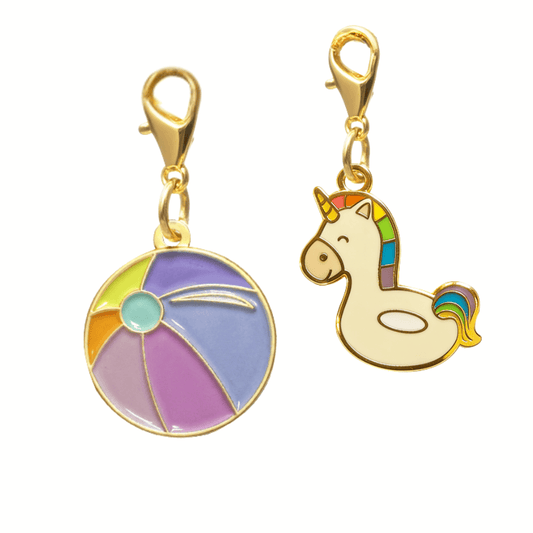 Unicorn Floatie & Beach Ball Dog Collar Charm Set — 2 Charms