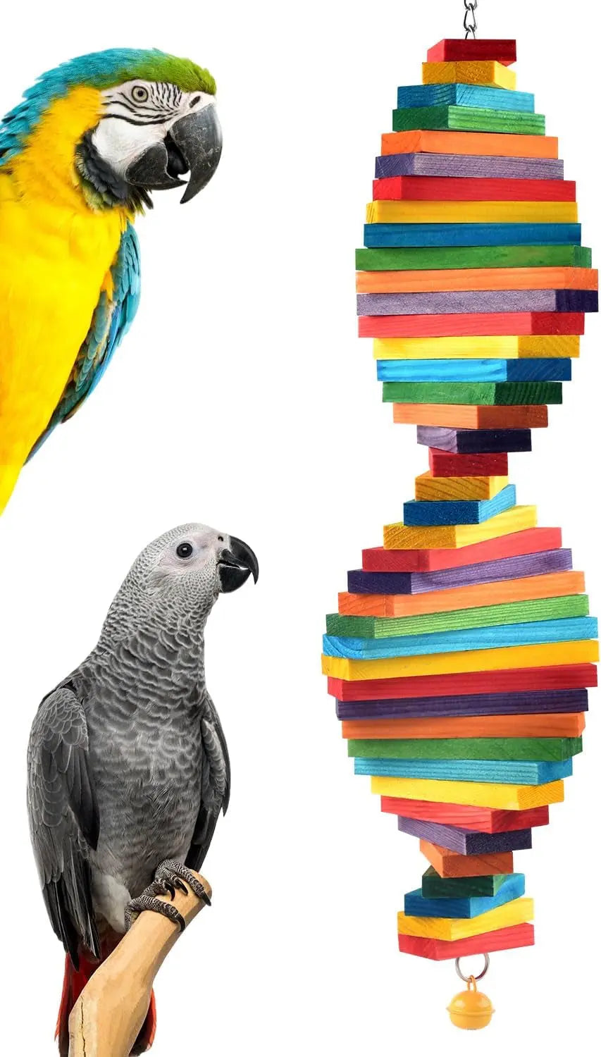 Hanging Wooden Block Bird Chew Toy, Medium to Large Birds