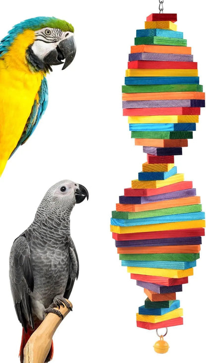 Hanging Wooden Block Bird Chew Toy, Medium to Large Birds