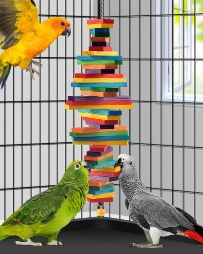 Hanging Wooden Block Bird Chew Toy, Medium to Large Birds