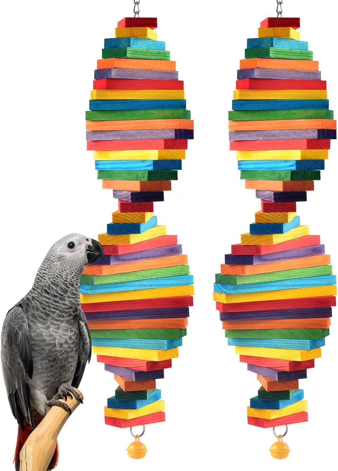 Hanging Wooden Block Bird Chew Toy, Medium to Large Birds