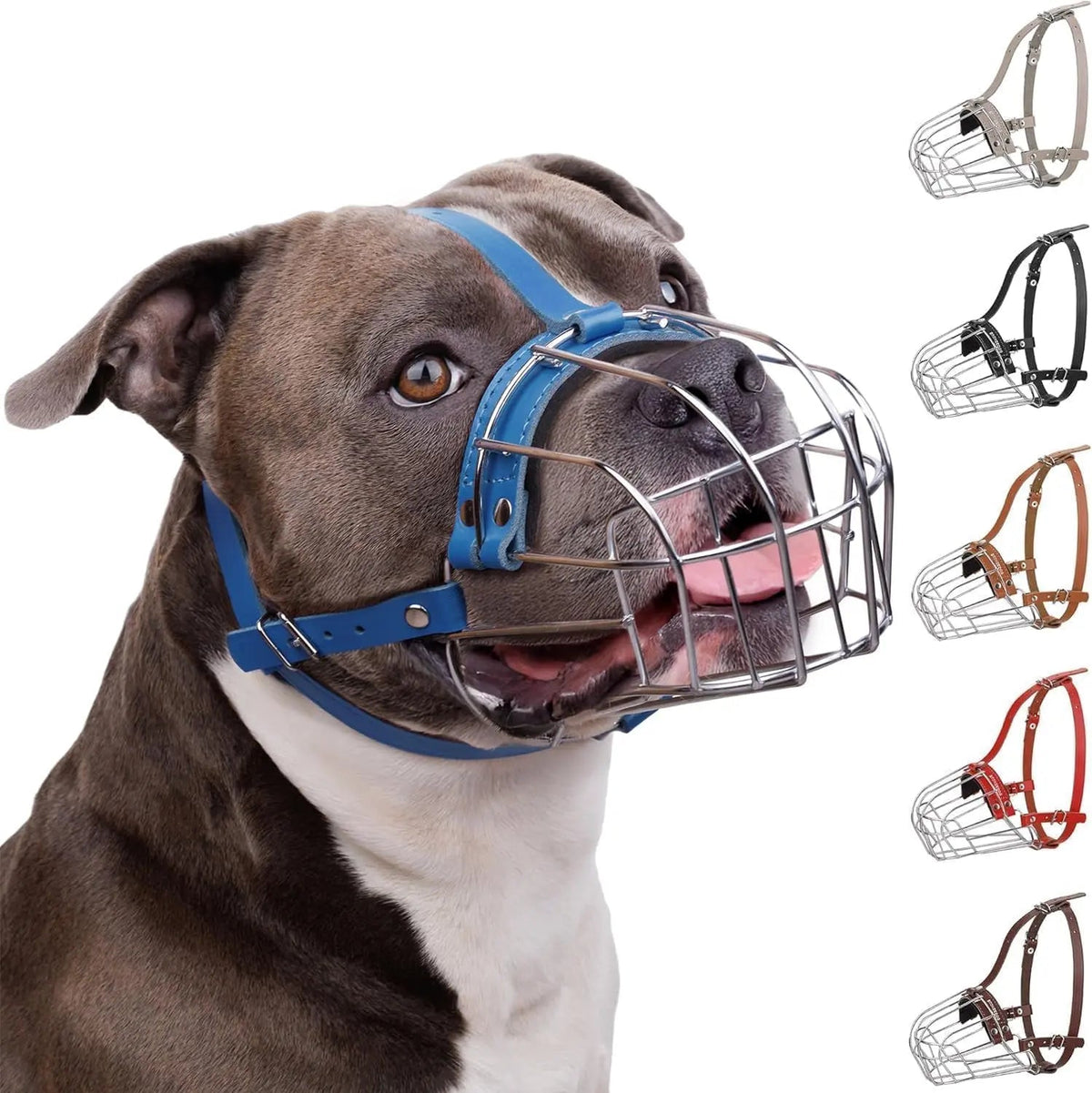 Breathable Metal Basket Dog Muzzle for Large Dogs with Leather Straps