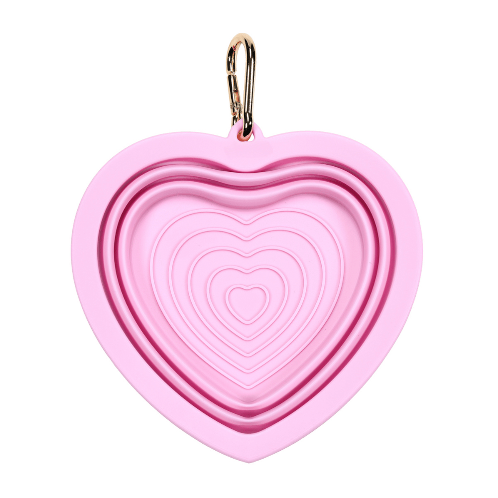 Bubblegum Heart Collapsible Dog Bowl — Travel Water Bowl