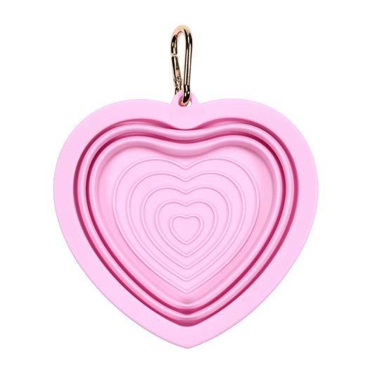 Bubblegum Heart Collapsible Dog Bowl — Travel Water Bowl