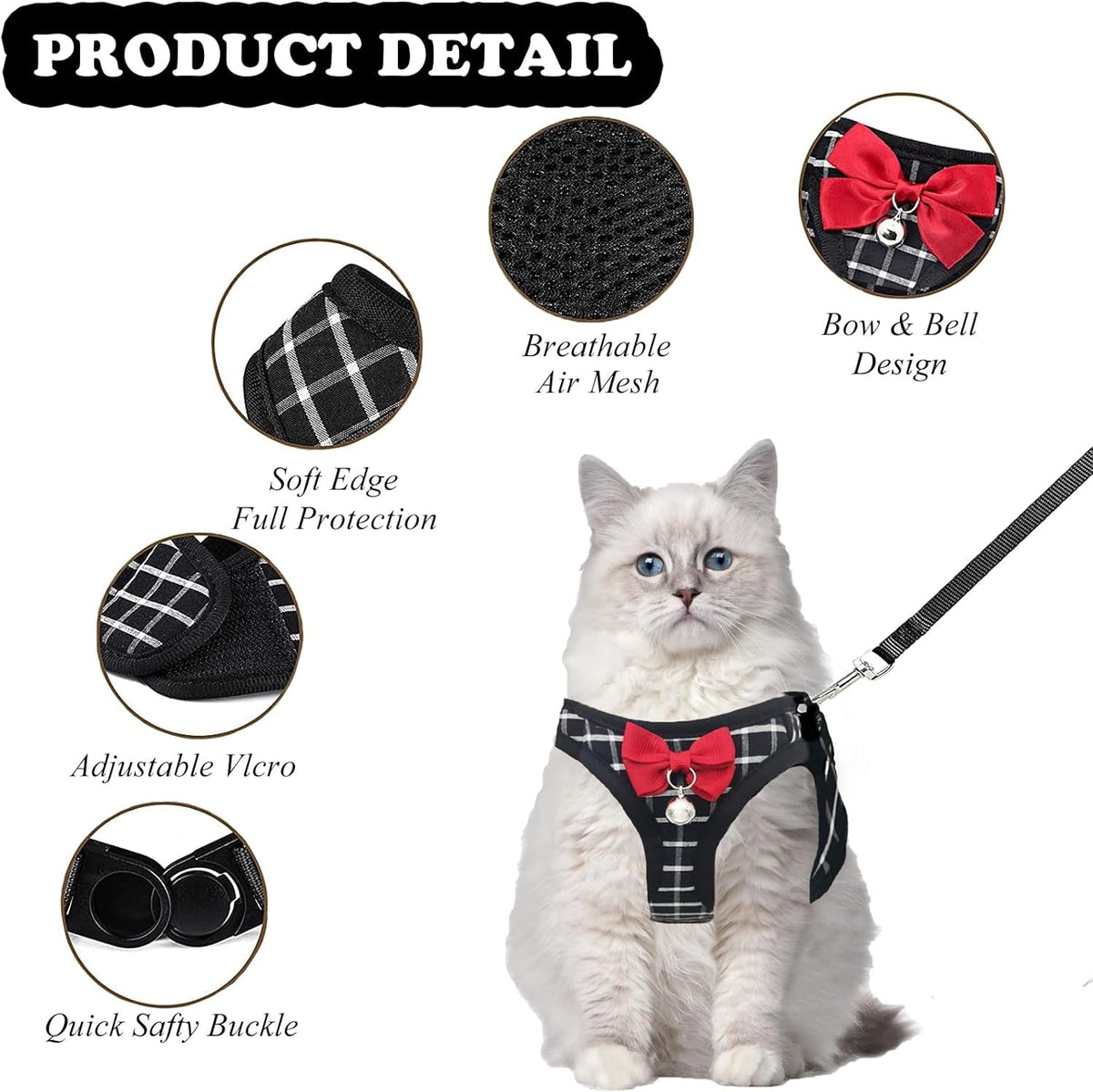 Mesh Cat Harness and Leash Set, Adjustable Vest