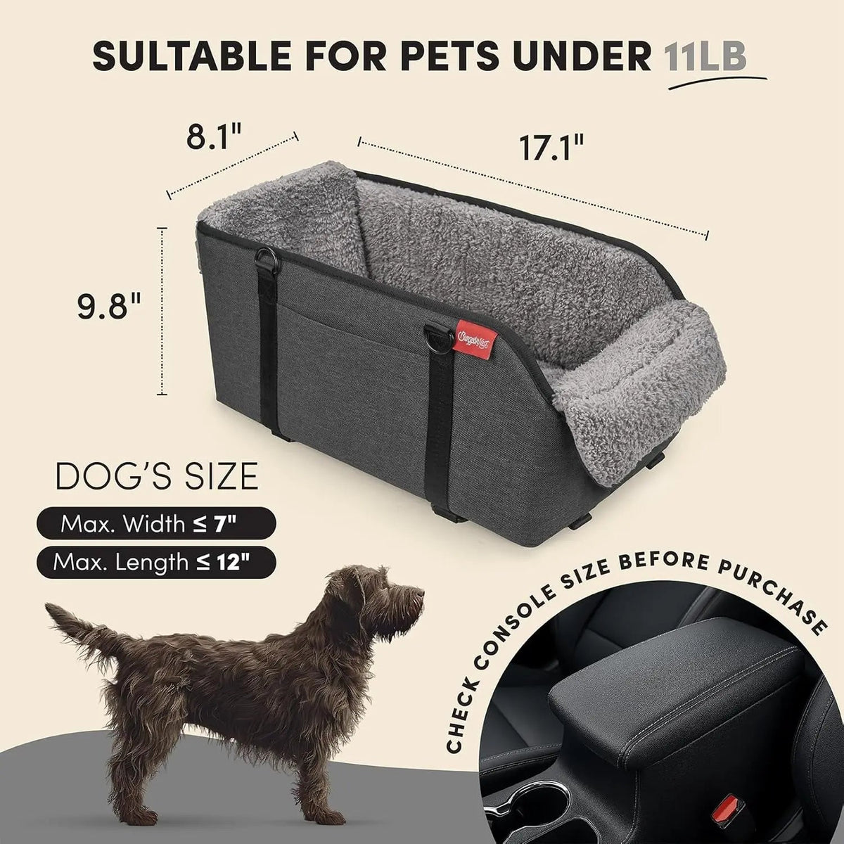 Center Console Dog Car Seat for Small Dogs
