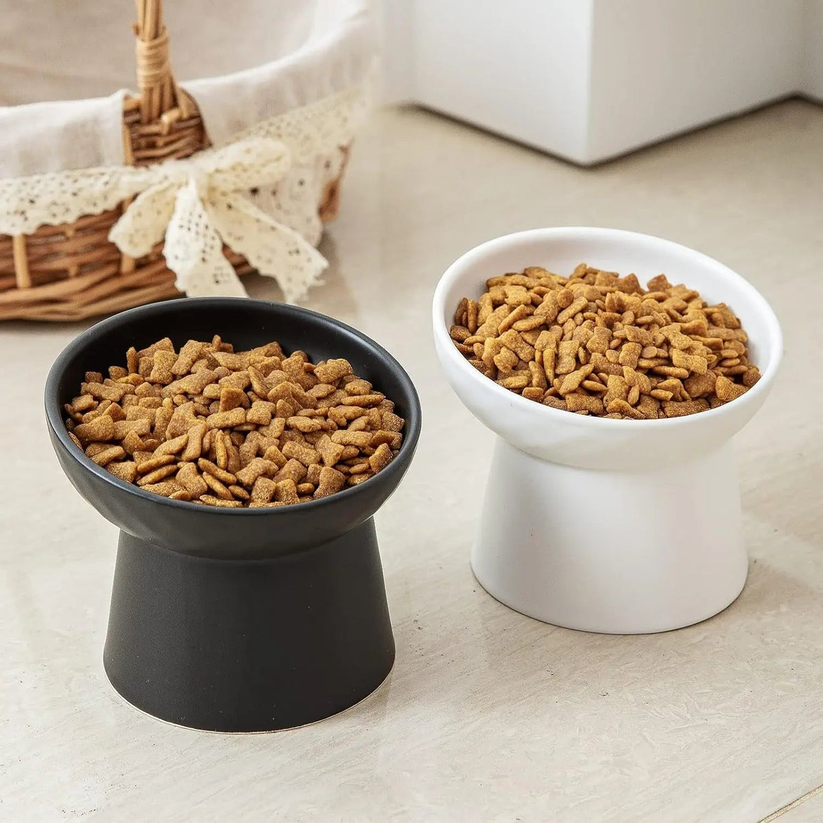 Raised Tilted Ceramic Cat Bowls, Set of 2