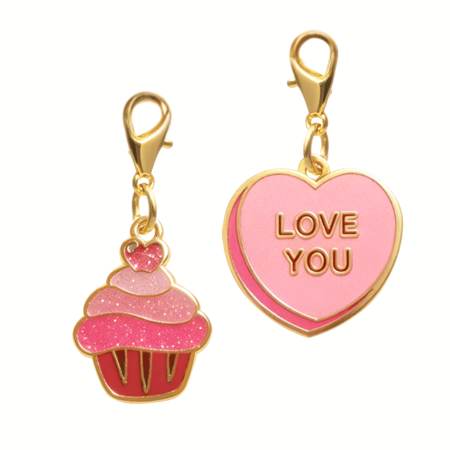 Love You Sweetheart & Cupcake Dog Collar Charm Set, 2 Charms