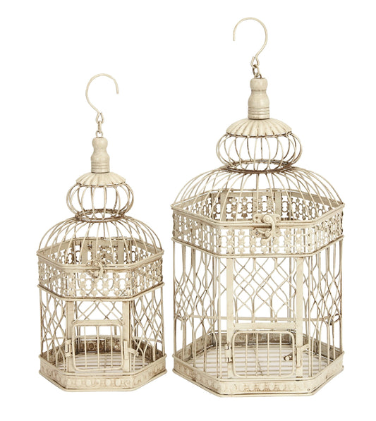 Vintage Metal Birdcage, Cream, Set of 2