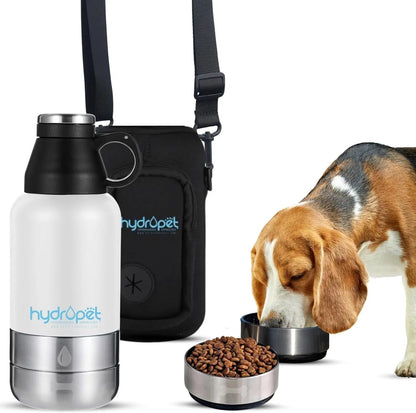 Insulated Dog Travel Water Bottle with Food Bowl, 32 or 64 oz
