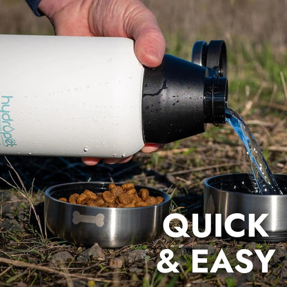 Insulated Dog Travel Water Bottle with Food Bowl, 32 or 64 oz