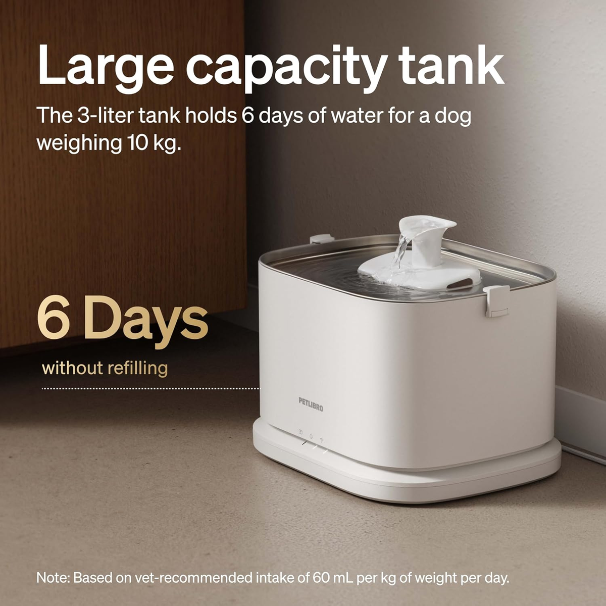 Smart Stainless Steel Dog Water Fountain, 3 L